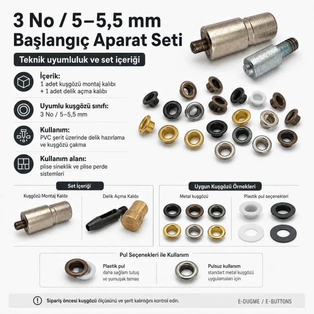 Pleated Screen Eyelet Setting and Hole-Punch Die Starter Set for 5-5.5 mm Eyelets, Custom PVC Strip Punch Die made of