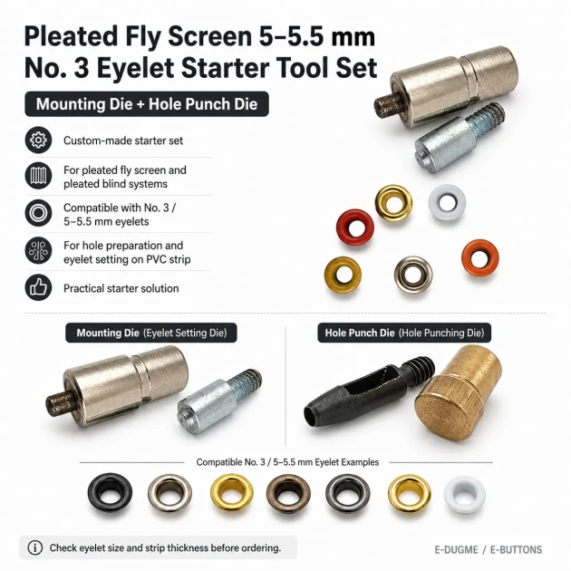 Pleated Screen Eyelet Setting and Hole-Punch Die Starter Set for 5-5.5 mm Eyelets, Custom PVC Strip Punch Die made of