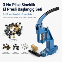 3 No / 5–5,5 mm Plise Sineklik Kuşgözü Montaj ve 5 mm Delik Açma Kalıbı El Presli Makineli Başlangıç Seti KLP00030SinSETMPr