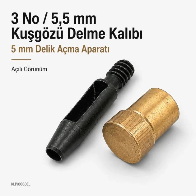5 mm / 0.20 in Eyelet Hole Punch Die for clean hole preparation on fabric, leather, and wood