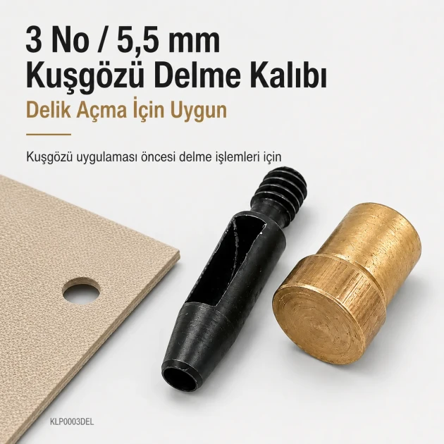 5 mm / 0.20 in Eyelet Hole Punch Die for clean hole preparation on fabric, leather, and wood
