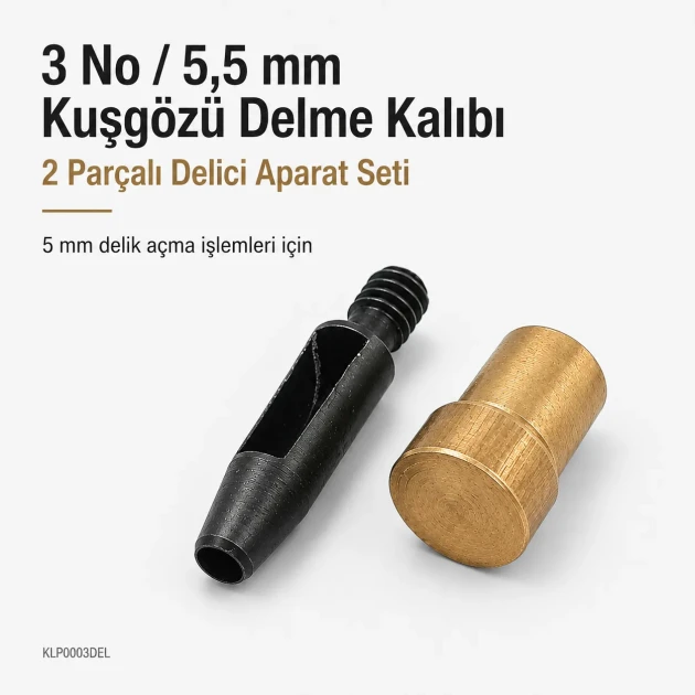 5 mm / 0.20 in Eyelet Hole Punch Die for clean hole preparation on fabric, leather, and wood