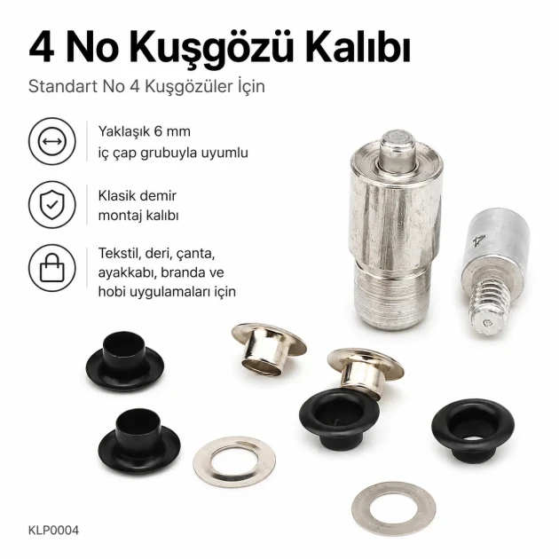 Eyelet Setting Die for 6 mm / 0.24 in Inner Diameter Eyelets, KLP0004 - Ideal for hobby and mass production use, includes