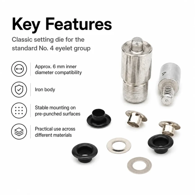 Eyelet Setting Die for 6 mm / 0.24 in Inner Diameter Eyelets, KLP0004 - Ideal for hobby and mass production use, includes