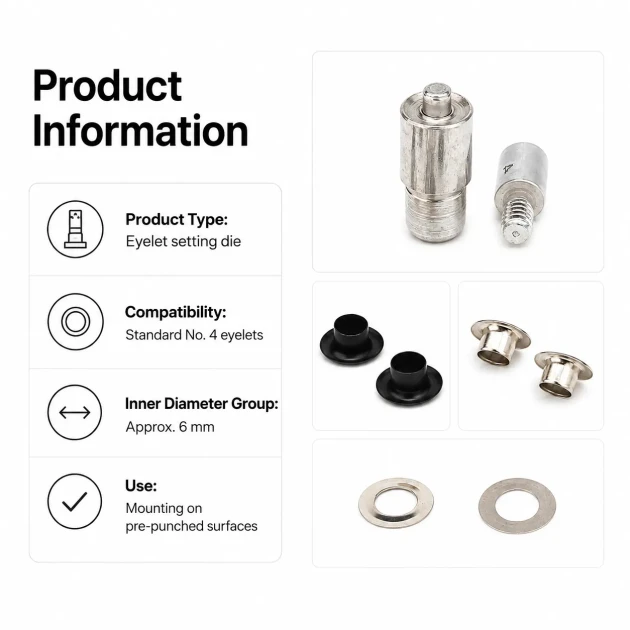 Eyelet Setting Die for 6 mm / 0.24 in Inner Diameter Eyelets, KLP0004 - Ideal for hobby and mass production use, includes
