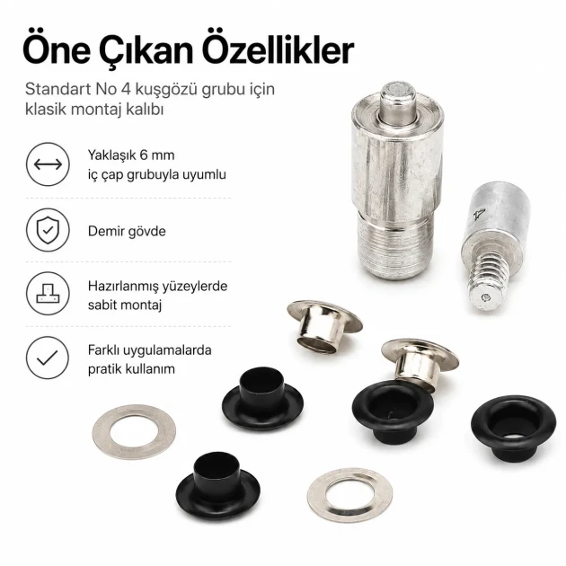 Eyelet Setting Die for 6 mm / 0.24 in Inner Diameter Eyelets, KLP0004 - Ideal for hobby and mass production use, includes