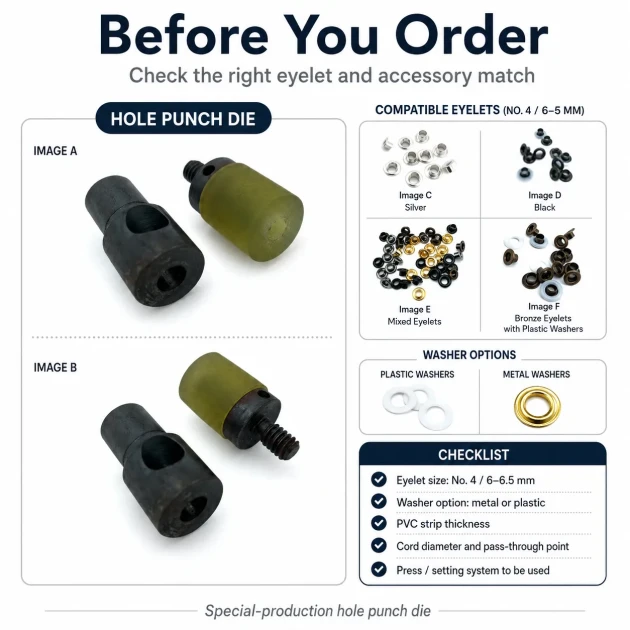 Custom 6 mm / 0.236 in Hole-Punch Die for Pleated Screen Eyelets, compatible with 6–6.5 mm / 0.236–0.256 in inner diameter
