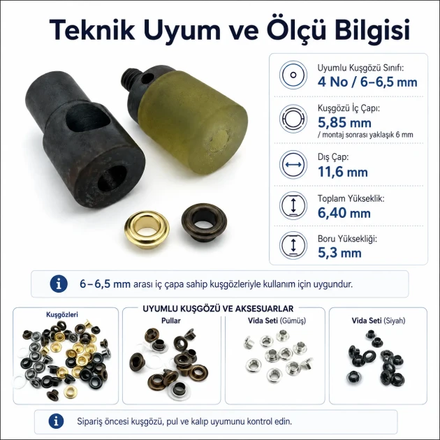 Custom 6 mm / 0.236 in Hole-Punch Die for Pleated Screen Eyelets, compatible with 6–6.5 mm / 0.236–0.256 in inner diameter