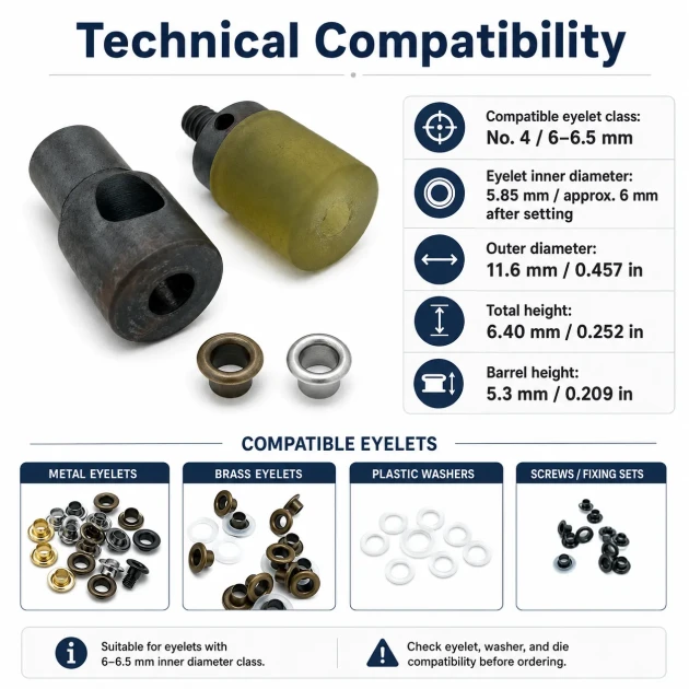 Custom 6 mm / 0.236 in Hole-Punch Die for Pleated Screen Eyelets, compatible with 6–6.5 mm / 0.236–0.256 in inner diameter