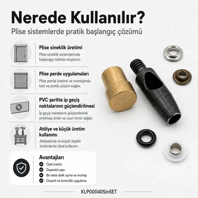 4 No 6 mm Plise Sineklik Kuşgözü Montaj ve 6 mm Delik Açma Kalıbı Başlangıç Seti, kumaş, deri ve suni deri için uygun delik