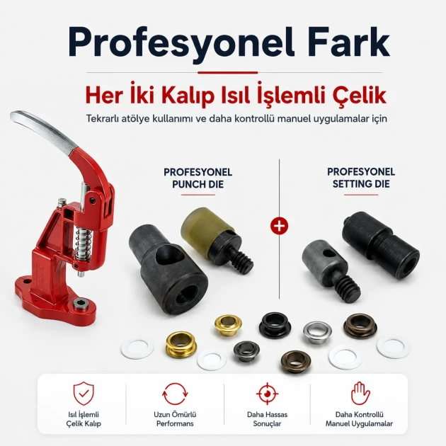 4 No Plise Sineklik Kuşgözü Delme ve Montaj Kalıbı Tulumba El Presli Makineli Profesyonel Seti, 6 mm çapında delik açma ve