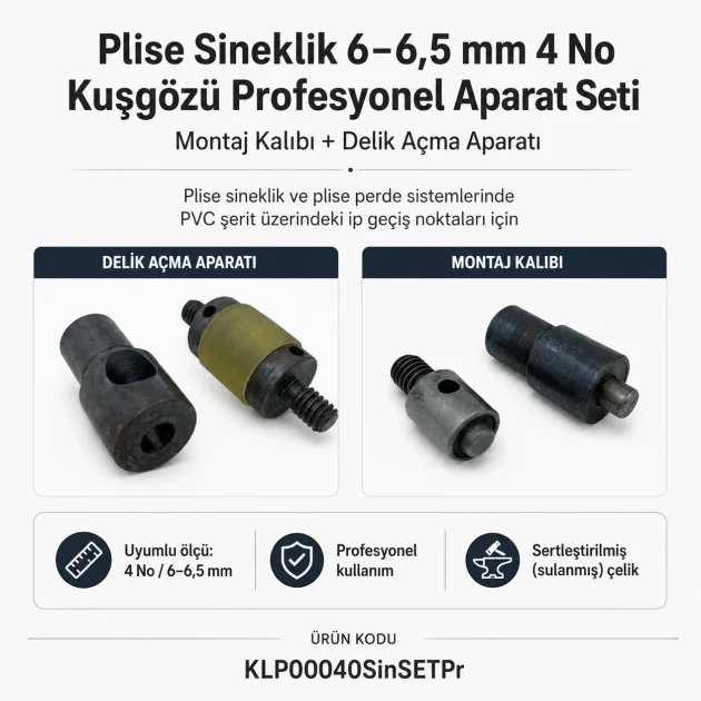 4 No / 6–6,5 mm Plise Sineklik Kuşgözü Delme ve Montaj Kalıbı Profesyonel Seti