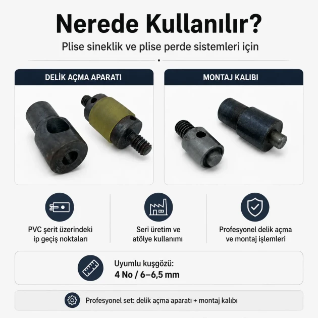 4 No / 6–6,5 mm Plise Sineklik Kuşgözü Delme ve Montaj Kalıbı Profesyonel Seti
