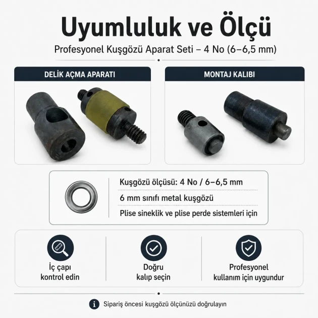 4 No / 6–6,5 mm Plise Sineklik Kuşgözü Delme ve Montaj Kalıbı Profesyonel Seti