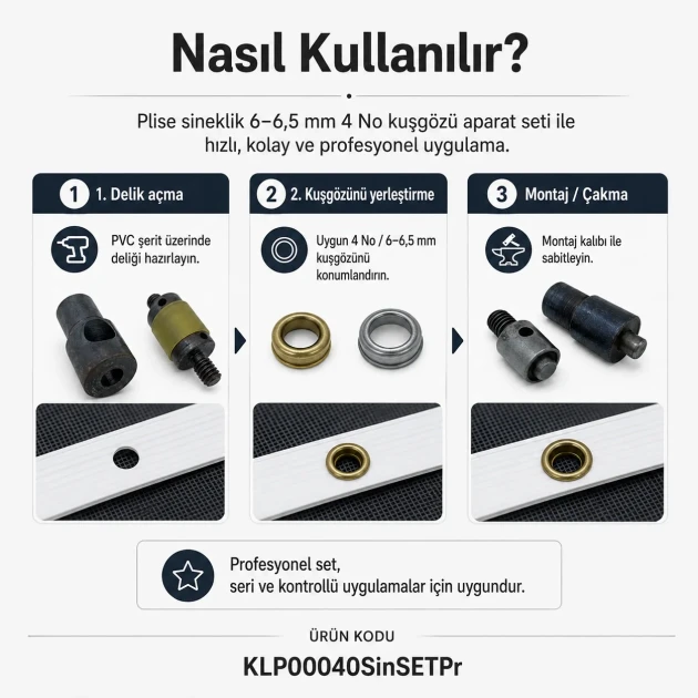 4 No / 6–6,5 mm Plise Sineklik Kuşgözü Delme ve Montaj Kalıbı Profesyonel Seti