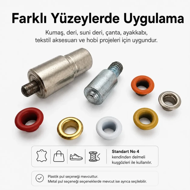4 Nolu Kuşgözü Kalıbı İç Çap 6 mm - 6,5 mm Kendinden Delmeli Kuşgözü Çakma Kalıbı KLP0004D, kumaş kuşgözü montajı için ideal
