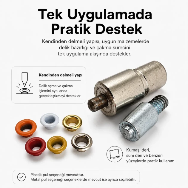 4 Nolu Kuşgözü Kalıbı İç Çap 6 mm - 6,5 mm Kendinden Delmeli Kuşgözü Çakma Kalıbı KLP0004D, kumaş kuşgözü montajı için ideal