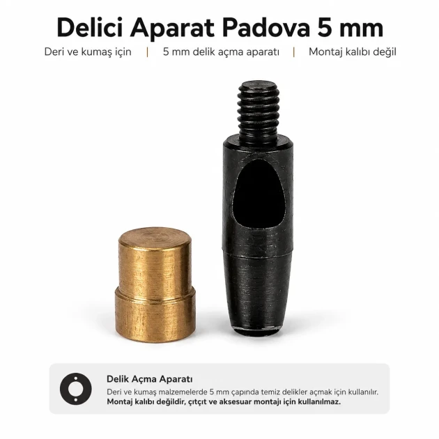 Padova Hole Cutter 5 mm / 0.20 in for No. 3 Eyelet Applications, made of iron, ideal for fabric, leather, and wood