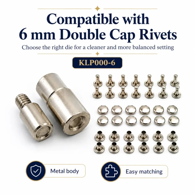 0 Double Cap Rivet Setting Die - 6 mm (0.24") for Single Cap Rivet Installation, made of reinforced hardened steel