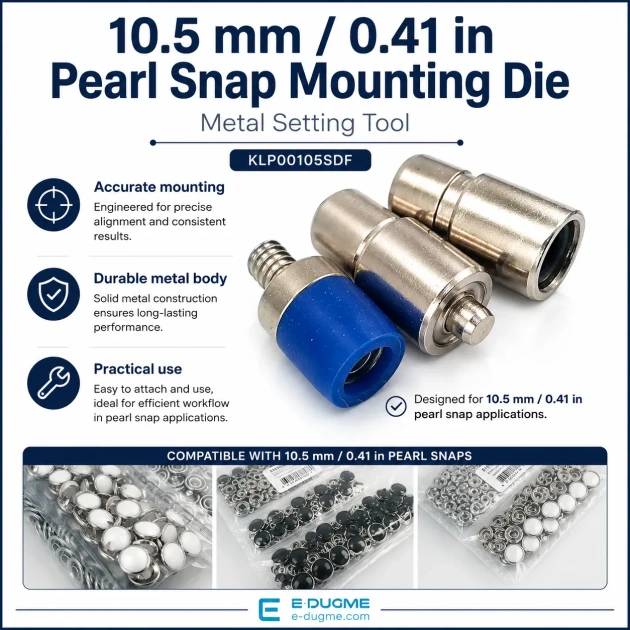Pearl Snap Setting Die for 10.5 mm / 0.41 in Snap Fasteners, durable metal tool for baby and children's clothing installation