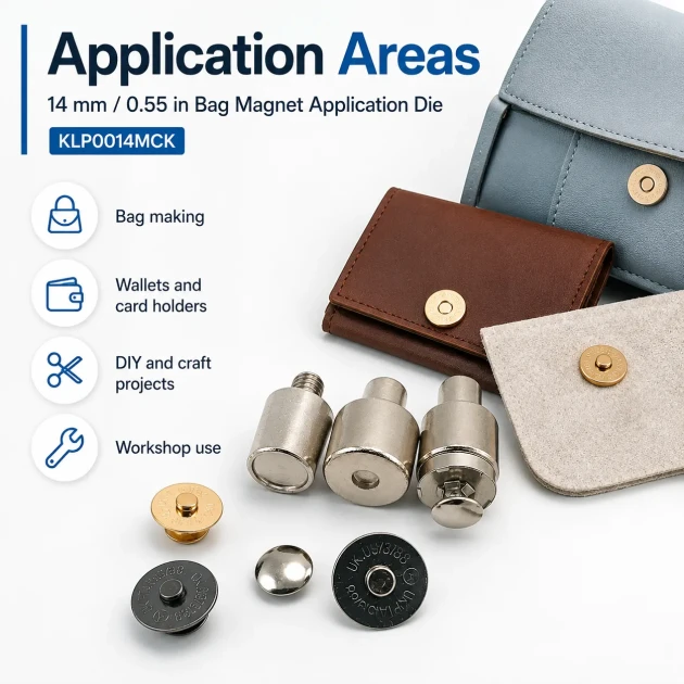 Magnetic Bag Snap Setting Die for 14 mm / 0.55 in Double-Prong Bag Snaps, durable metal construction for precise installation