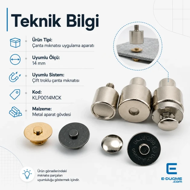 Magnetic Bag Snap Setting Die for 14 mm / 0.55 in Double-Prong Bag Snaps, durable metal construction for precise installation