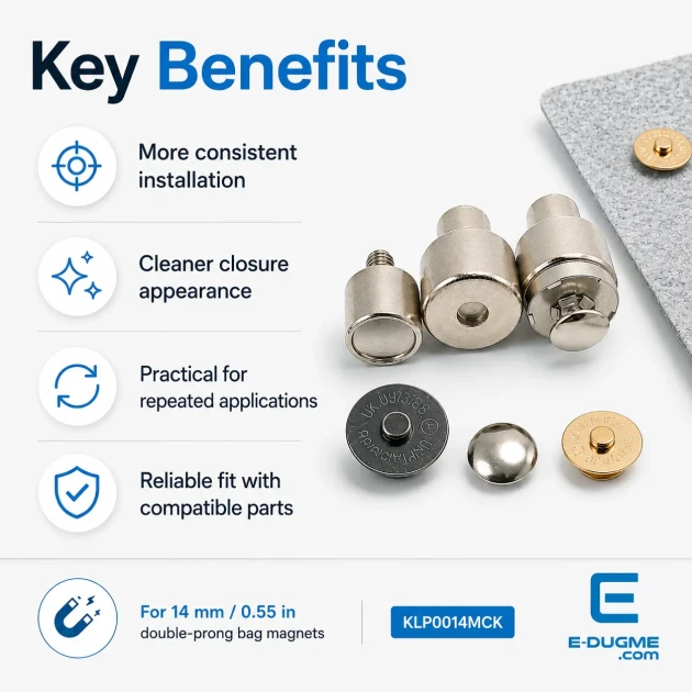 Magnetic Bag Snap Setting Die for 14 mm / 0.55 in Double-Prong Bag Snaps, durable metal construction for precise installation