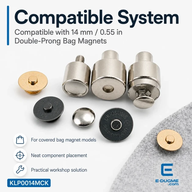 Magnetic Bag Snap Setting Die for 14 mm / 0.55 in Double-Prong Bag Snaps, durable metal construction for precise installation