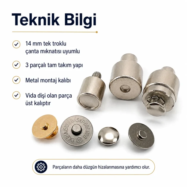 Magnetic Bag Snap Setting Die for 14 mm / 0.55 in Single-Prong-Side Bag Snaps, Durable Metal Construction for Precise