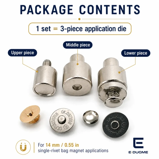 Magnetic Bag Snap Setting Die for 14 mm / 0.55 in Single-Prong-Side Bag Snaps, Durable Metal Construction for Precise