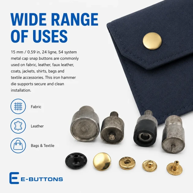Snap Button Setting Die for 15 mm / 0.59 in Metal Cap 54 System Snap Buttons, high-quality press die for professional