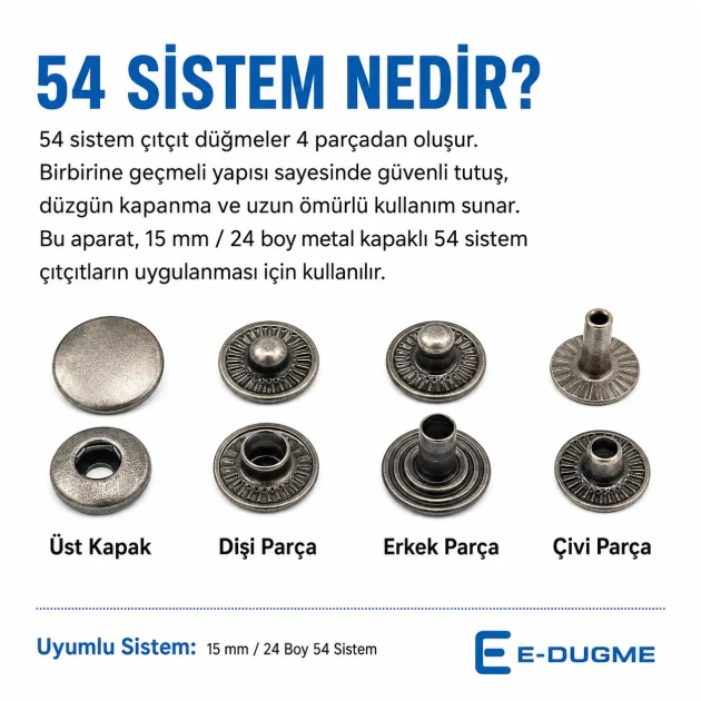 Snap Button Setting Die for 15 mm / 0.59 in Metal Cap 54 System Snap Buttons, high-quality press die for professional