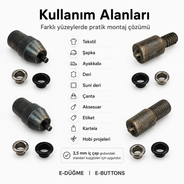 Eyelet Setting Die for 3.5 mm / 0.14 in Inner Diameter Eyelets, suitable for 7 mm eyelets, includes top and bottom molds for