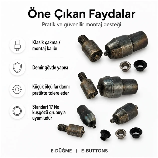 Eyelet Setting Die for 3.5 mm / 0.14 in Inner Diameter Eyelets, suitable for 7 mm eyelets, includes top and bottom molds for