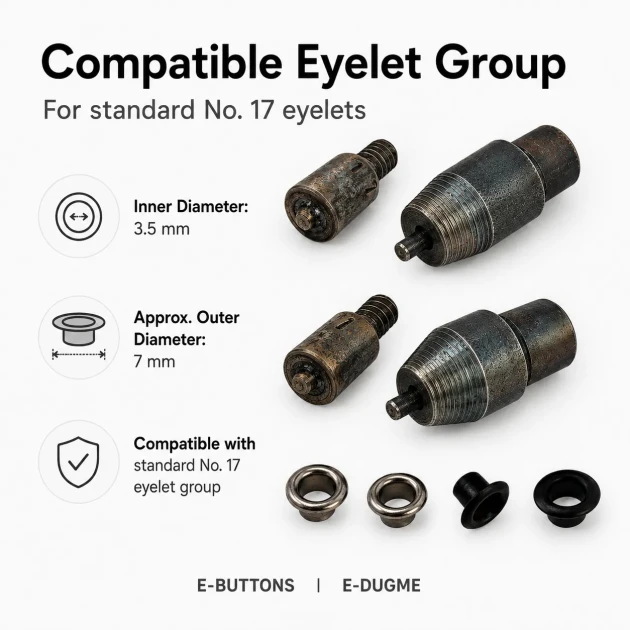 Eyelet Setting Die for 3.5 mm / 0.14 in Inner Diameter Eyelets, suitable for 7 mm eyelets, includes top and bottom molds for
