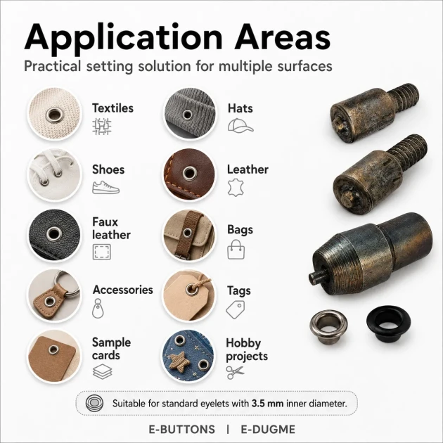 Eyelet Setting Die for 3.5 mm / 0.14 in Inner Diameter Eyelets, suitable for 7 mm eyelets, includes top and bottom molds for