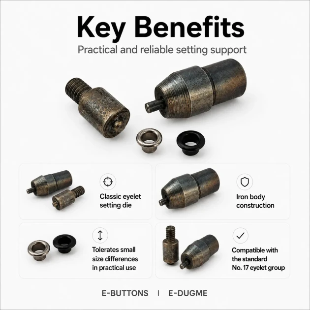 Eyelet Setting Die for 3.5 mm / 0.14 in Inner Diameter Eyelets, suitable for 7 mm eyelets, includes top and bottom molds for