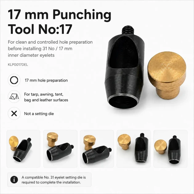 17 mm / 0.67 in Hole Cutter for clean and precise hole preparation in tarpaulin, leather, and technical textiles