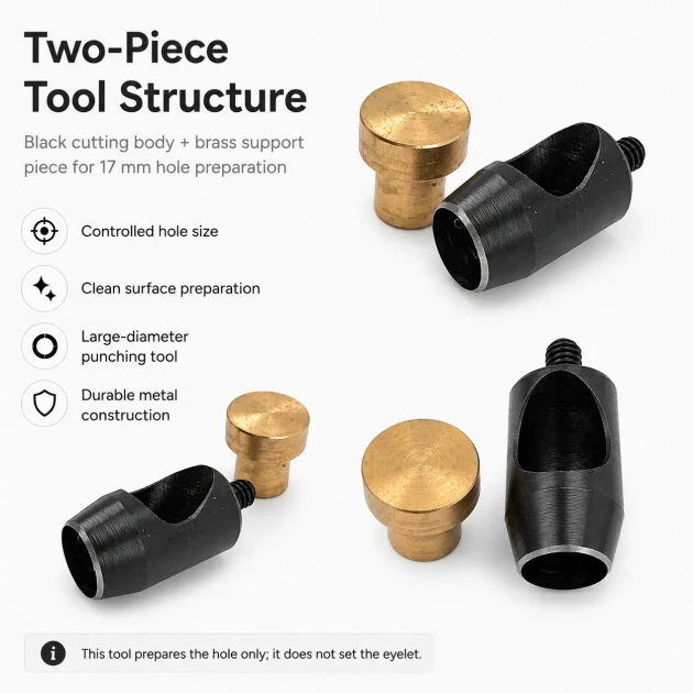 17 mm / 0.67 in Hole Cutter for clean and precise hole preparation in tarpaulin, leather, and technical textiles