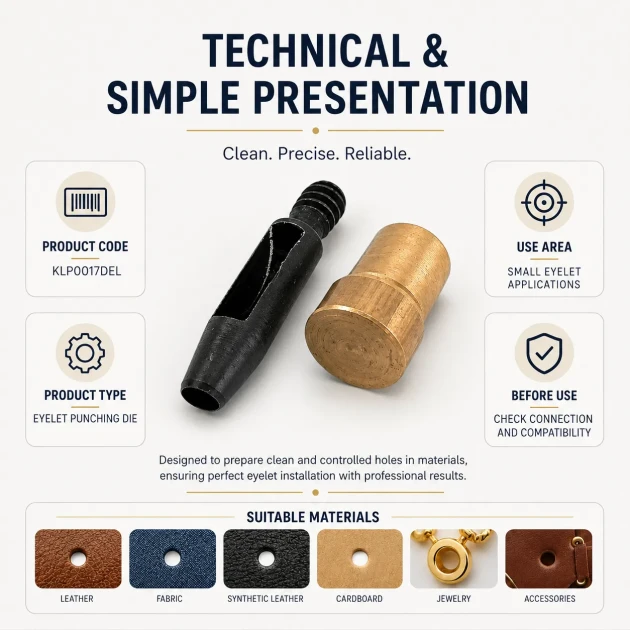 Eyelet Drilling Die 3.5 mm / 0.14 in KLP0017DEL for precise installation of small grommets in fabric, leather, and paper