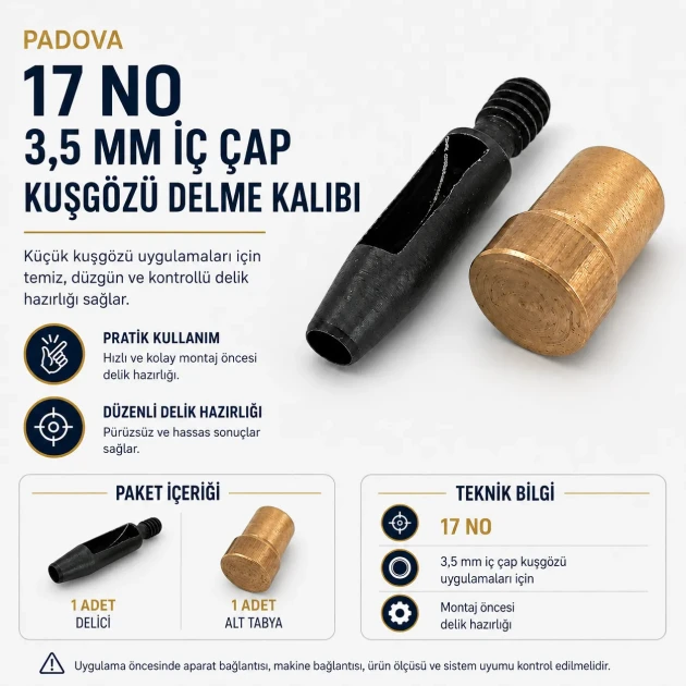 Eyelet Drilling Die 3.5 mm / 0.14 in KLP0017DEL for precise installation of small grommets in fabric, leather, and paper