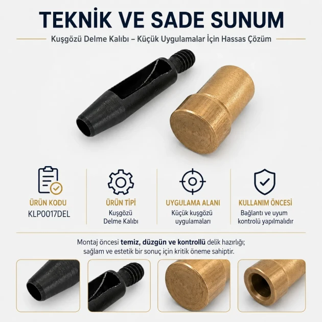 Eyelet Drilling Die 3.5 mm / 0.14 in KLP0017DEL for precise installation of small grommets in fabric, leather, and paper