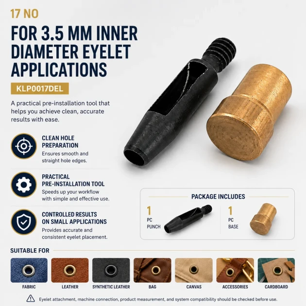 Eyelet Drilling Die 3.5 mm / 0.14 in KLP0017DEL for precise installation of small grommets in fabric, leather, and paper