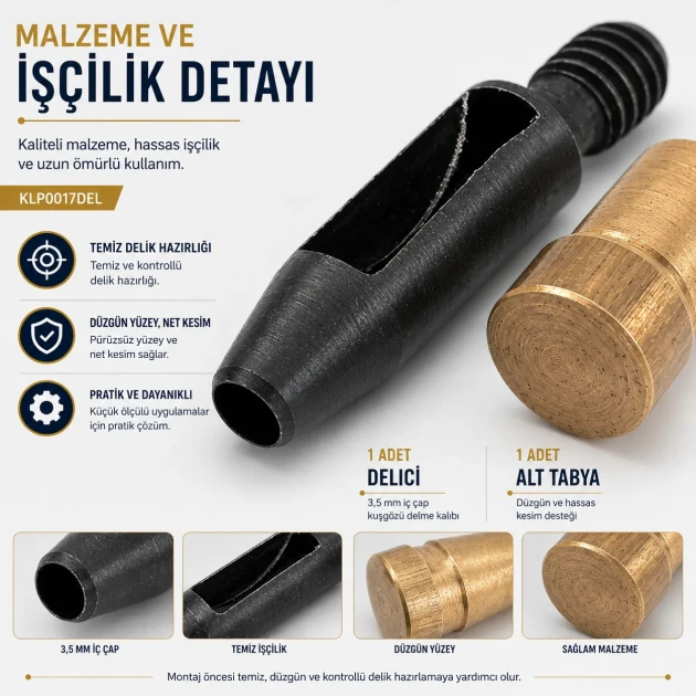 Eyelet Drilling Die 3.5 mm / 0.14 in KLP0017DEL for precise installation of small grommets in fabric, leather, and paper