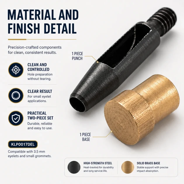 Eyelet Drilling Die 3.5 mm / 0.14 in KLP0017DEL for precise installation of small grommets in fabric, leather, and paper
