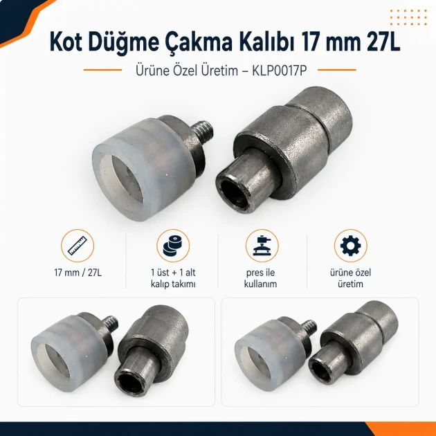 17 mm (0.67 in) 27L custom-made jeans button setting die for denim fastening applications