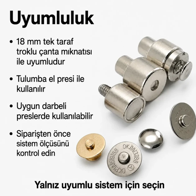 18 mm Single Cap Magnetic Bag Snap Setting Die for precise installation of bag magnets, made of durable metal