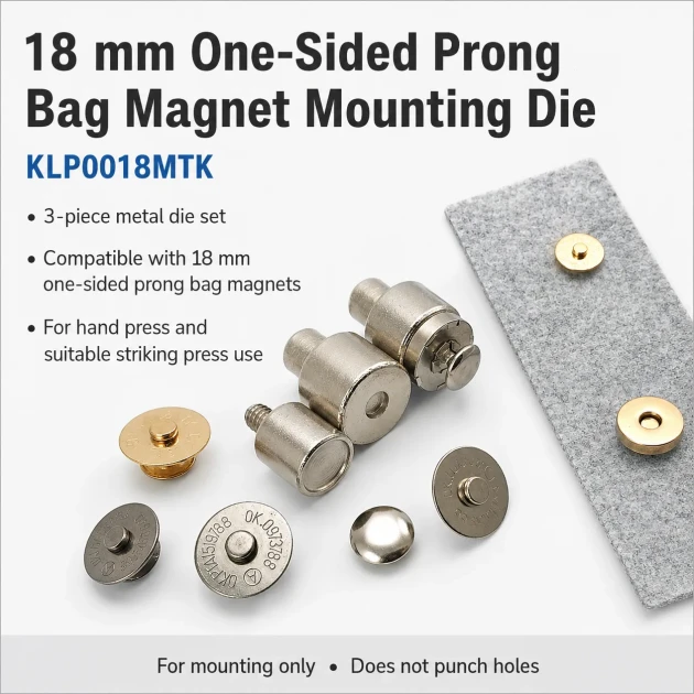 18 mm Single Cap Magnetic Bag Snap Setting Die for precise installation of bag magnets, made of durable metal