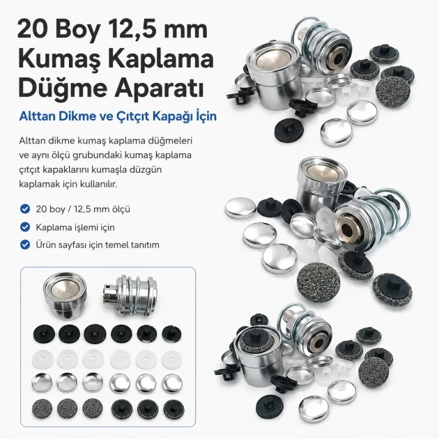 Size 20 / 12.5 mm / 0.49 in Fabric Button Covering Die for Shank Buttons and Snap Caps, ideal for tailored garments and