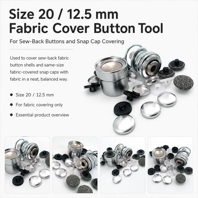Size 20 / 12.5 mm / 0.49 in Fabric Button Covering Die for Shank Buttons and Snap Caps, ideal for tailored garments and